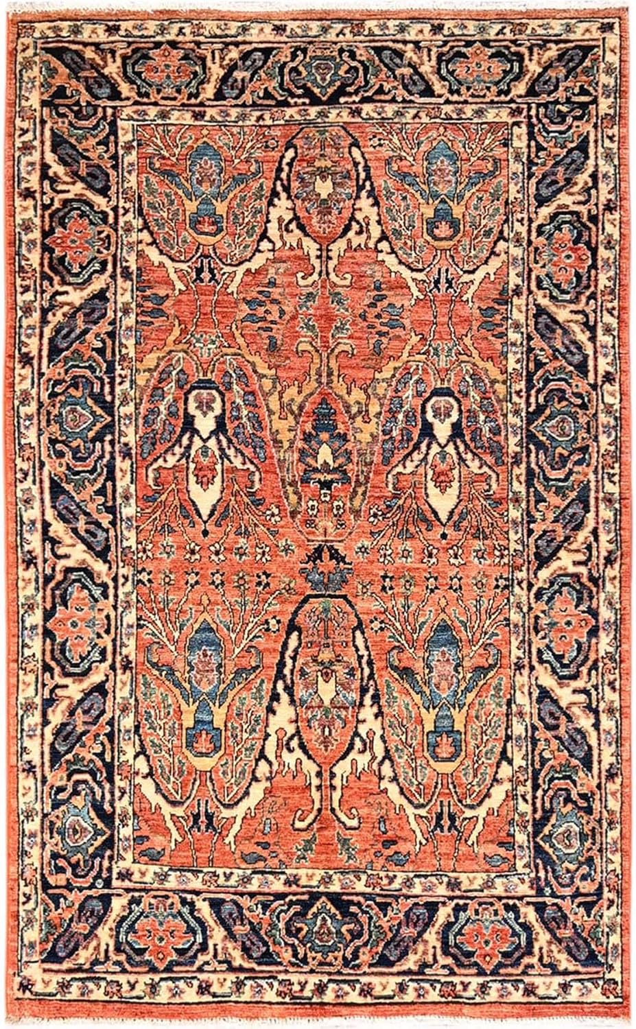 Aryana Hand Knotted Soft Wool Oriental Rug, Rust Orange, 4' x 6'7", Traditional Persian Style