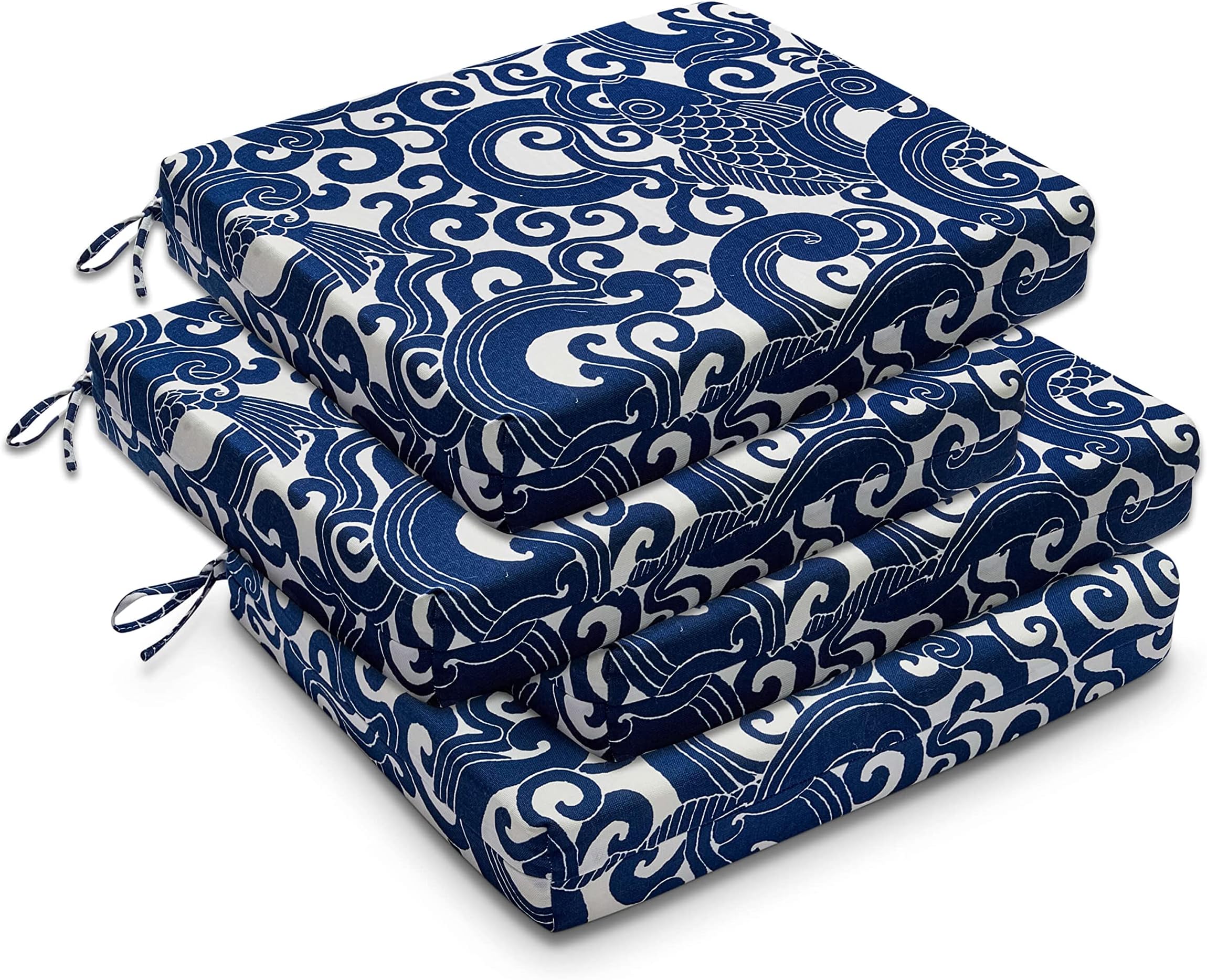downluxe Outdoor Chair Cushions Set of 4 for Patio Furniture, Water-Resistant Square Corner Patio Chair Cushions with Ties, High Density Foam Outdoor Seat Cushion, 18.5" X 16" X 3", Blue CarpOEKO-TEX STANDARD 100