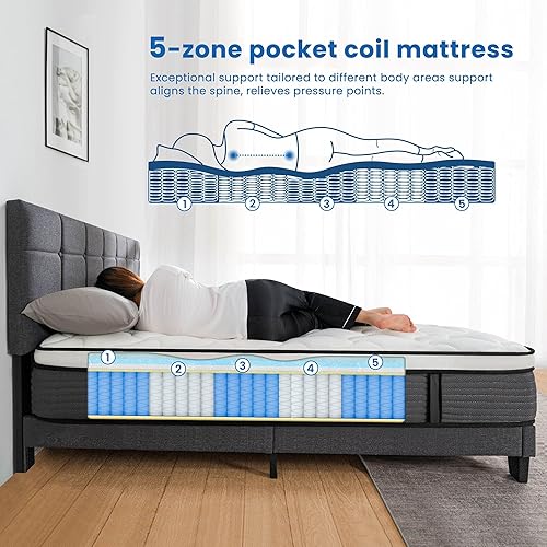 Miniatura 10 de Colchón Queen híbrido de espuma viscoelástica de 10 pulgadas en una caja, firmeza media, transpirable, alivio de presión superior, certificado