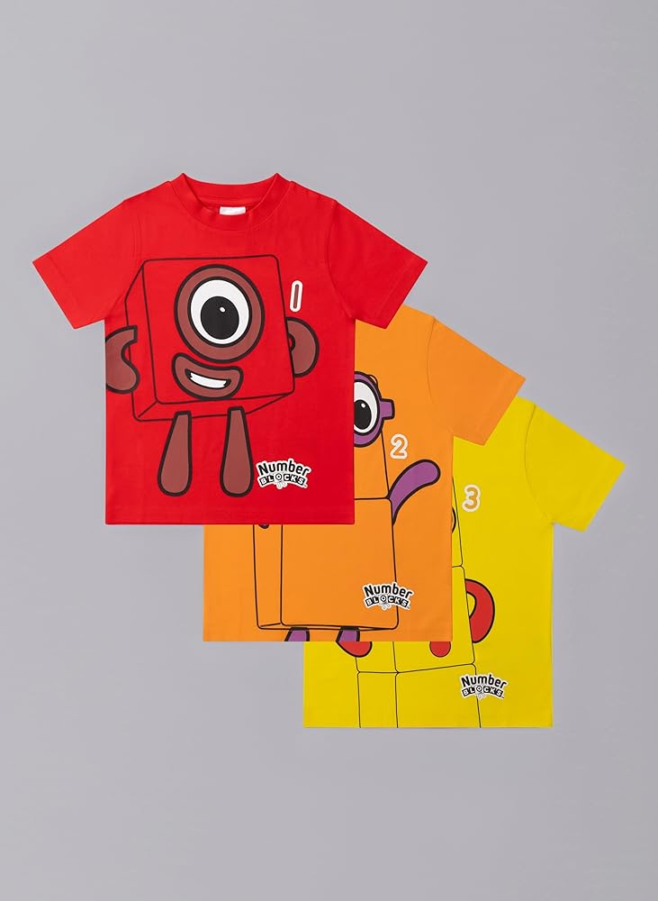 Numberblocks Unisex 3 Pack 100% gekamd katoen T-shirts met lange mouwen Tops, Meerkleurig, 5-6 jaar