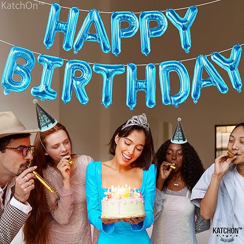 Miniatura 5 de KatchOn, Cartel azul grande de número 3 con pancarta azul de feliz cumpleaños, 40 pulgadas, paquete de 2 | Globo de letra de feliz cumpleaños y