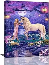 Beynepe Unicorn Canvas Wall Art Pink Girls Unicorn Pictures Wall Painting Decor for Girls room Prints Modern Artwork Framed Decor for Bedroom Bathroom Living Room 12"x16"
