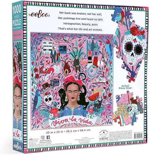 Vista 5 de eeBoo: Piece and Love Viva la Vida Frida Kahlo - Rompecabezas cuadrado de 1000 piezas para adultos, rompecabezas para adultos y familias, piezas