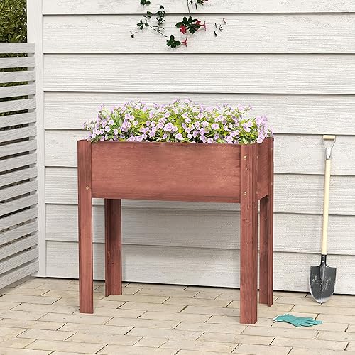 Miniatura 2 de Cama de jardín elevada con patas (31 x 16 x 31 pulgadas), maceta elevada de madera maciza para exteriores Marrón