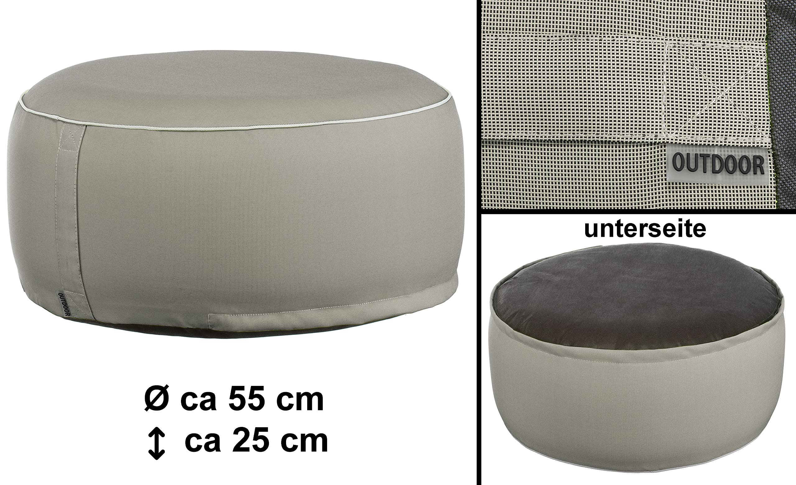 Brandsseller Puf hinchable para exteriores, 55 x 25 cm de diámetro, resistente al agua, para jardín, terraza, salón y playa, resistente a la intemperie y fácil de limpiar, color marrón