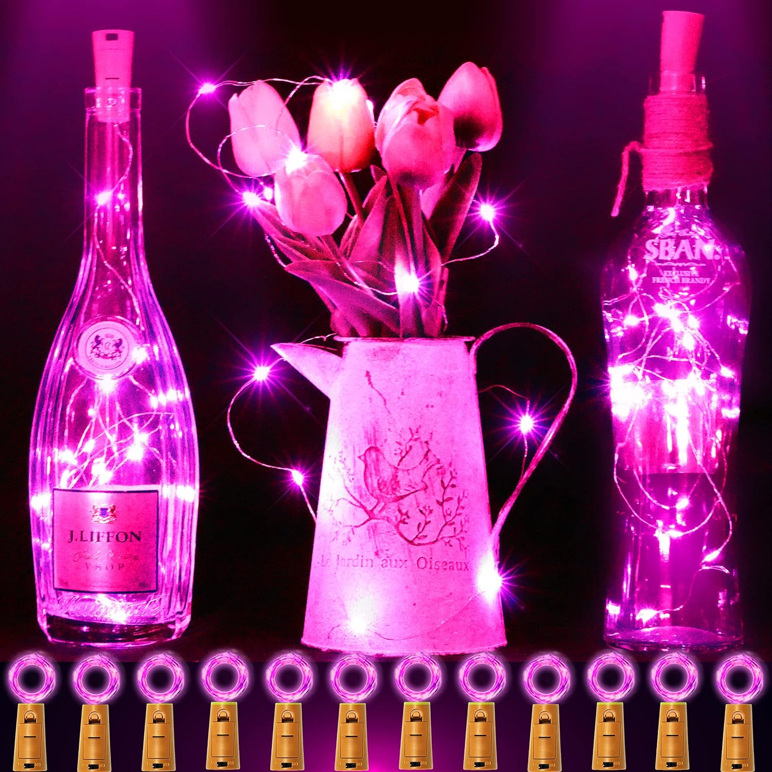 12 Packs 20 LED Wine Bottle Lights with Cork Silver Wire