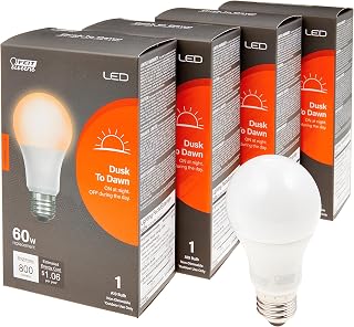 Feit Electric LED A19 with an E26 Medium Base Light Bulb - 60W Equivalent - 15 Year Life - 800 Lumen - 2700K Soft White, 4-Pack
