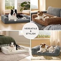Pat ortopedic pentru câini BEDSURE pentru câini de talie mare, 89 x 64 x 18 cm, cu spumă cu memorie impermeabilă tip cofrag de ou, gri, cu husă detașabilă 5