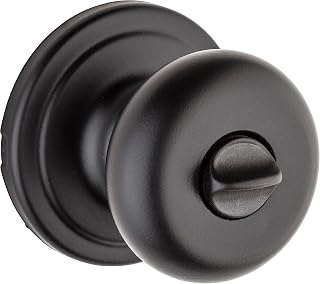 Kwikset Hancock Bed/Bathroom Privacy Round Door Knob, Interior Door Handle Turn Lock Featuring Microban Antimicrobial Doorknob Protection, in Matte Black