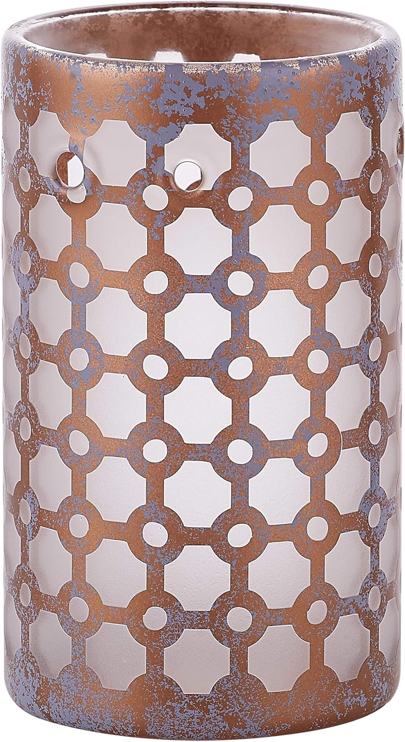 Pavilion Gift Company - Bronze and Purple Sponge Patterned Frosted Glass Candle Accessories Rounded Jar Candle Tray (Jar Holder)