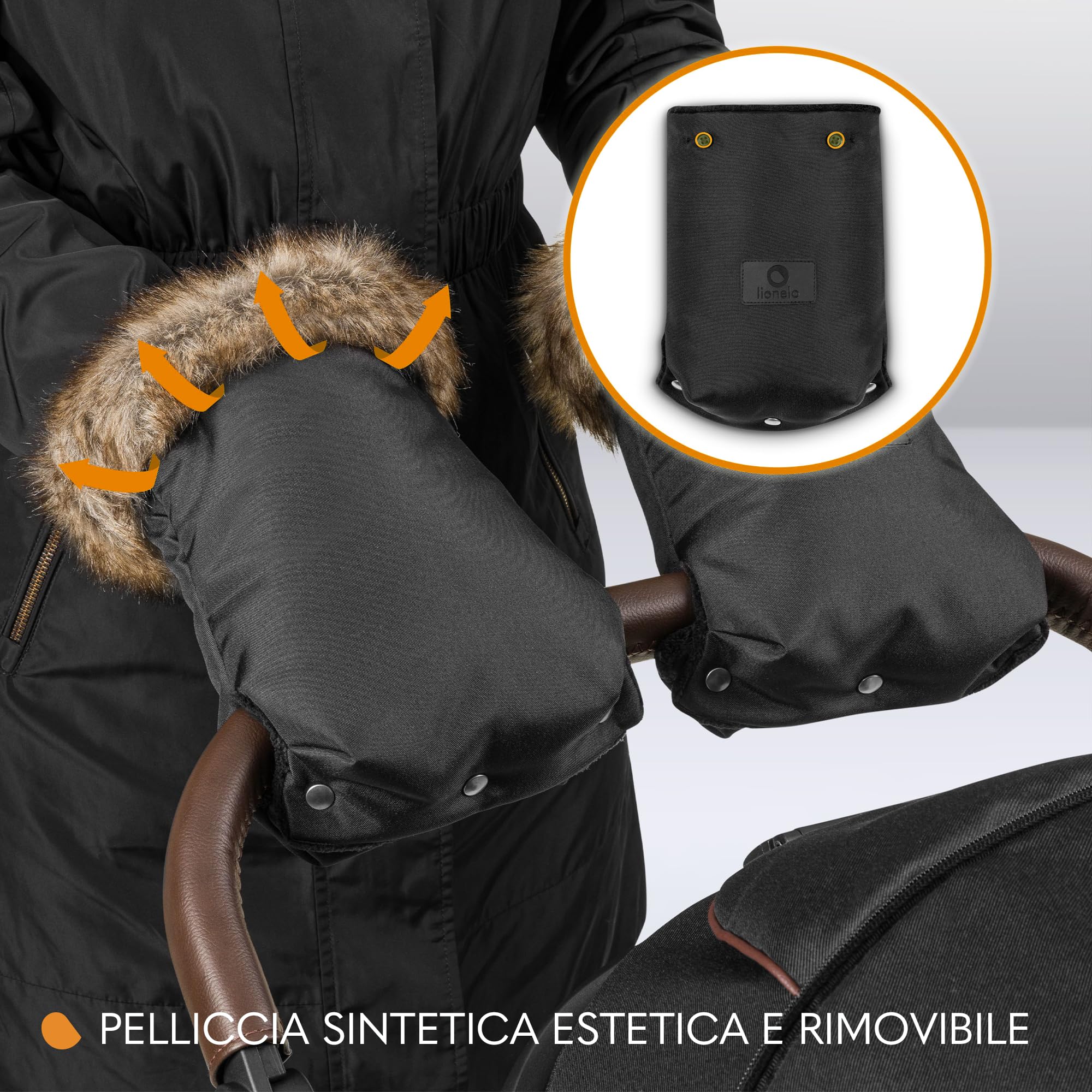 LIONELO HANDMUFF Scaldamani per passeggino per donna e uomo, guanti antigelo per passeggino in pile, scaldamani impermeabile e antivento, taglia unica inseto staccabile