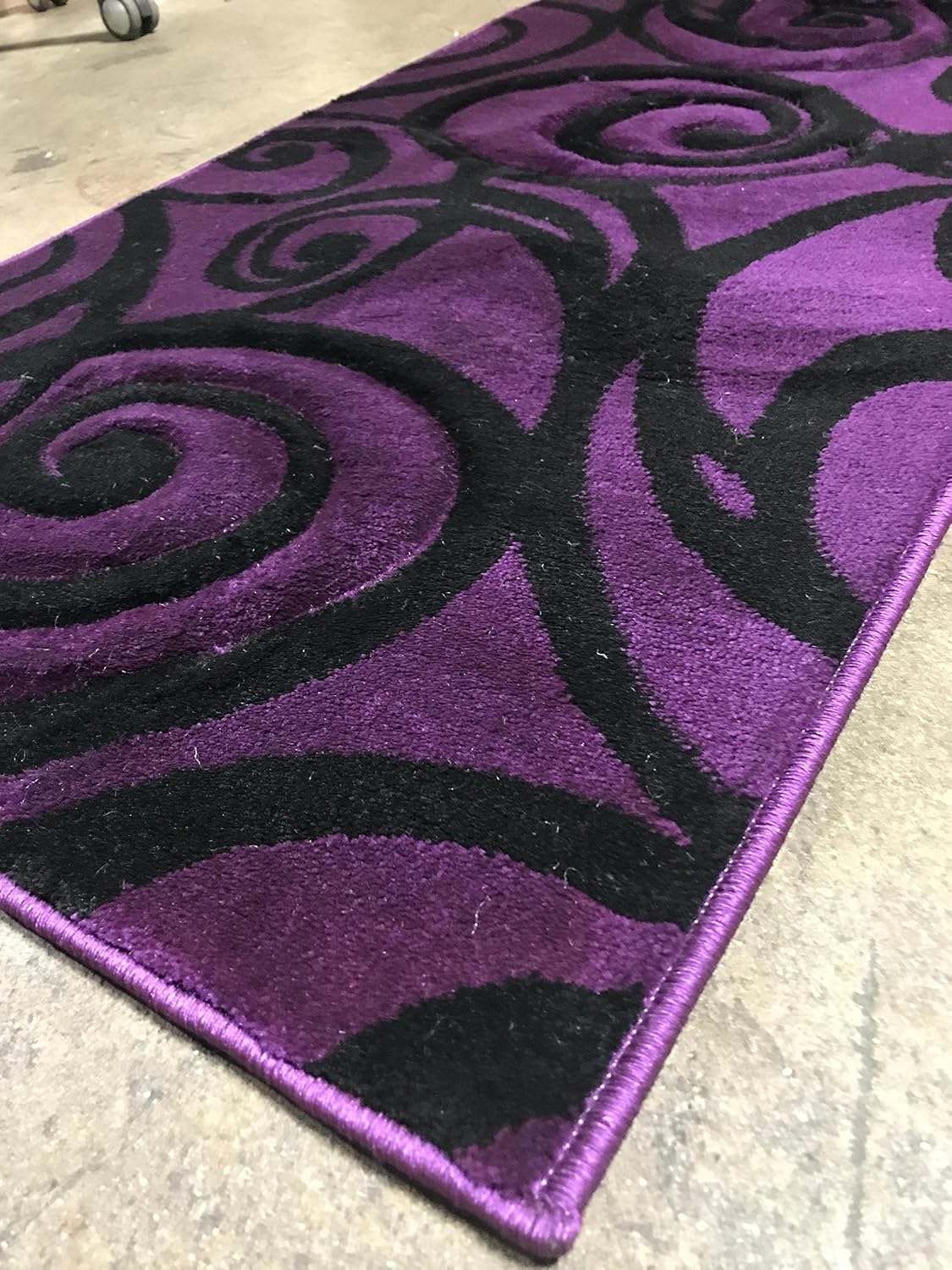 Modern Door Mat Contemporary Area Rug Purple & Black Abstract Swirl Design 341 (2 Feet X 3 Feet 4 Inch)