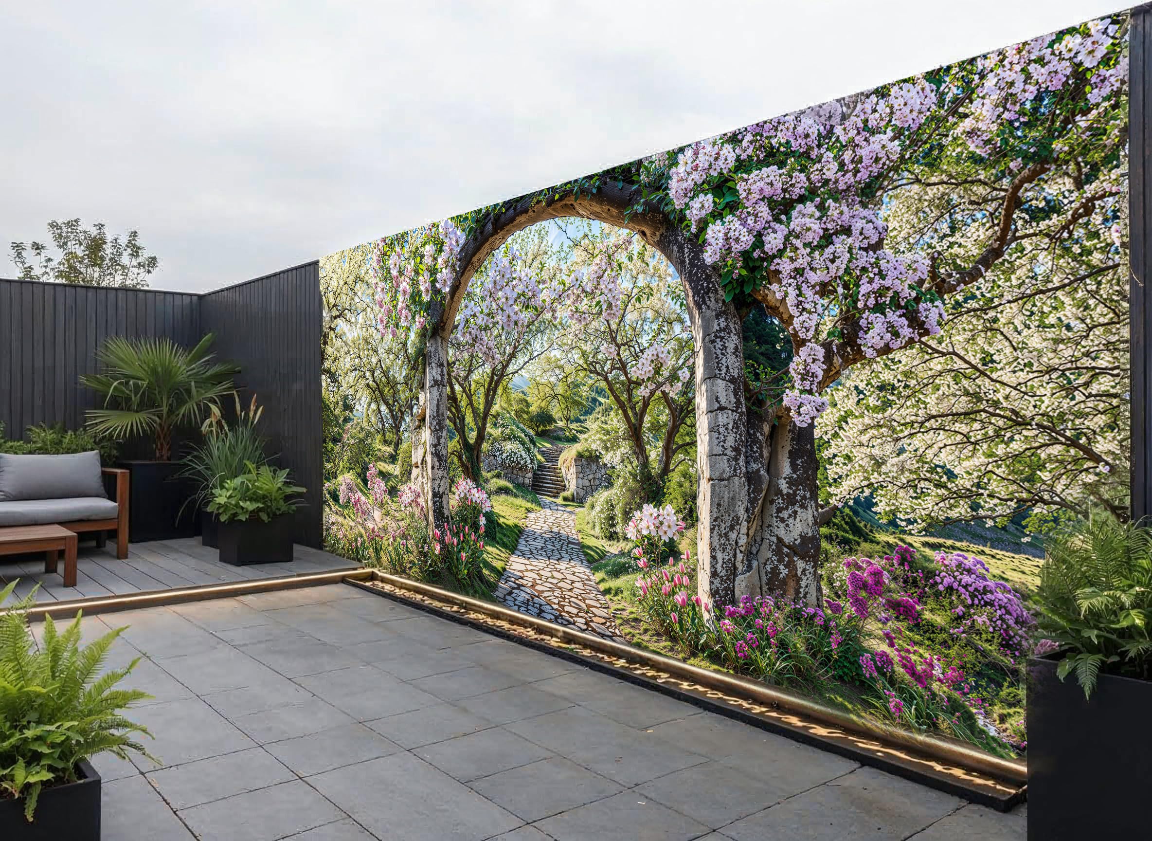 Sabrikas Let Your Creative Spirit Run Free Green Apple Blossom Garden Mural, Waterproof Tapestry Curtain Outdoor Wall Hanging, Party Decorations, Photography Backdrop, Wall Art, Fence Decoration, Decor Wall Art & Outdoor Tapestry (W400cm X H180cm)