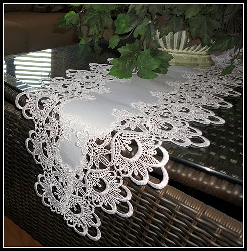 Miniatura 4 de 65 "Lace Dresser Bufanda Camino de mesa Flor Blanca Europeo Mantel Mantel