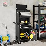 HOMCOM Lockable Tool Chest, 3-in-1 Rolling Tool Cabinet Combo with 6 Drawers and Pegboard, Detachable Steel Tool Storage Organizer for Garage and Workshop, Black