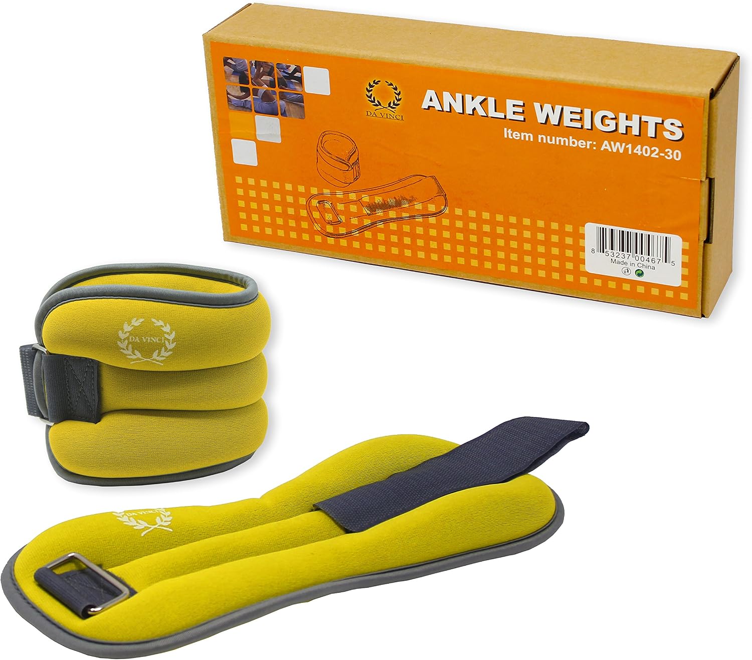 DA VINCI 3 LB Adjustable Ankle Weights Sold in Pairs (Yellow)