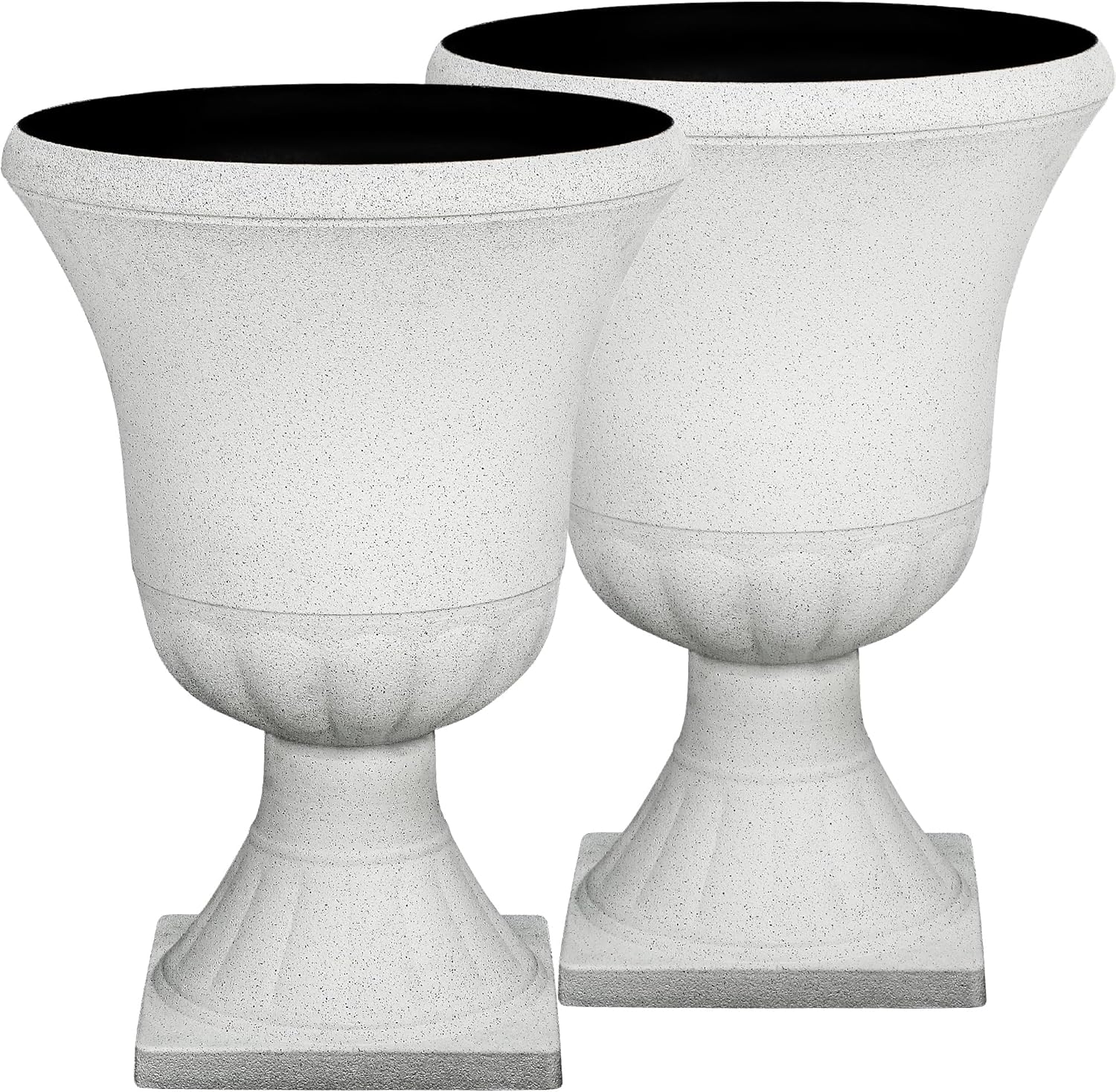 Autodaya 22" Urn Planters Outdoor Planter for Plants Set of 2 Timeless Plastic Large Flower Pot with Drainage Hole Terrazzo White Garden Pots for Porch, Patio Christmas Decor