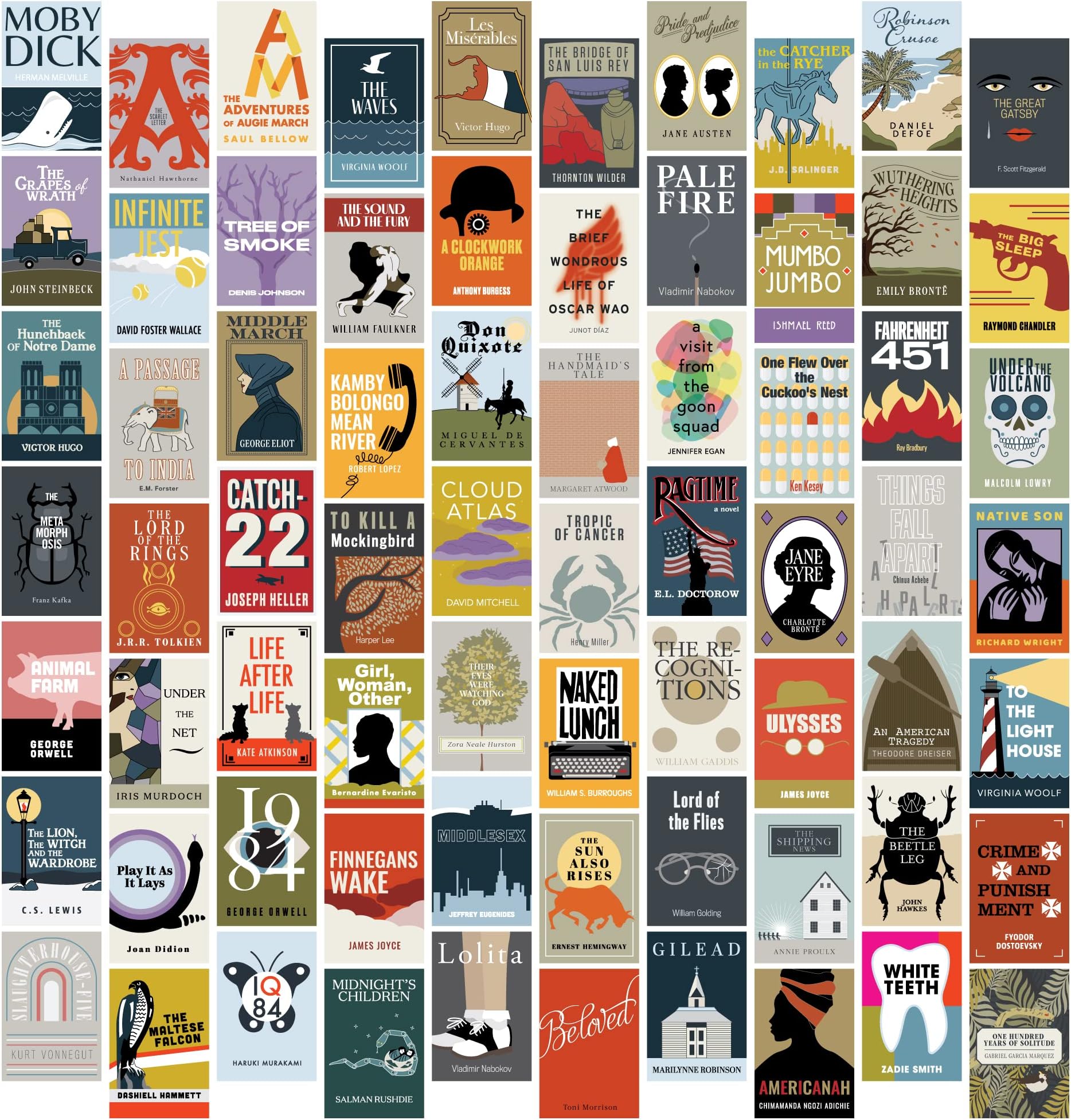 Pop Chart | Notable Novels Wall Collage Kit | 70 Pcs 4" x 6" Art Prints | Literature Decor for Home, Dorm, or Classroom | 100% Made in the USA