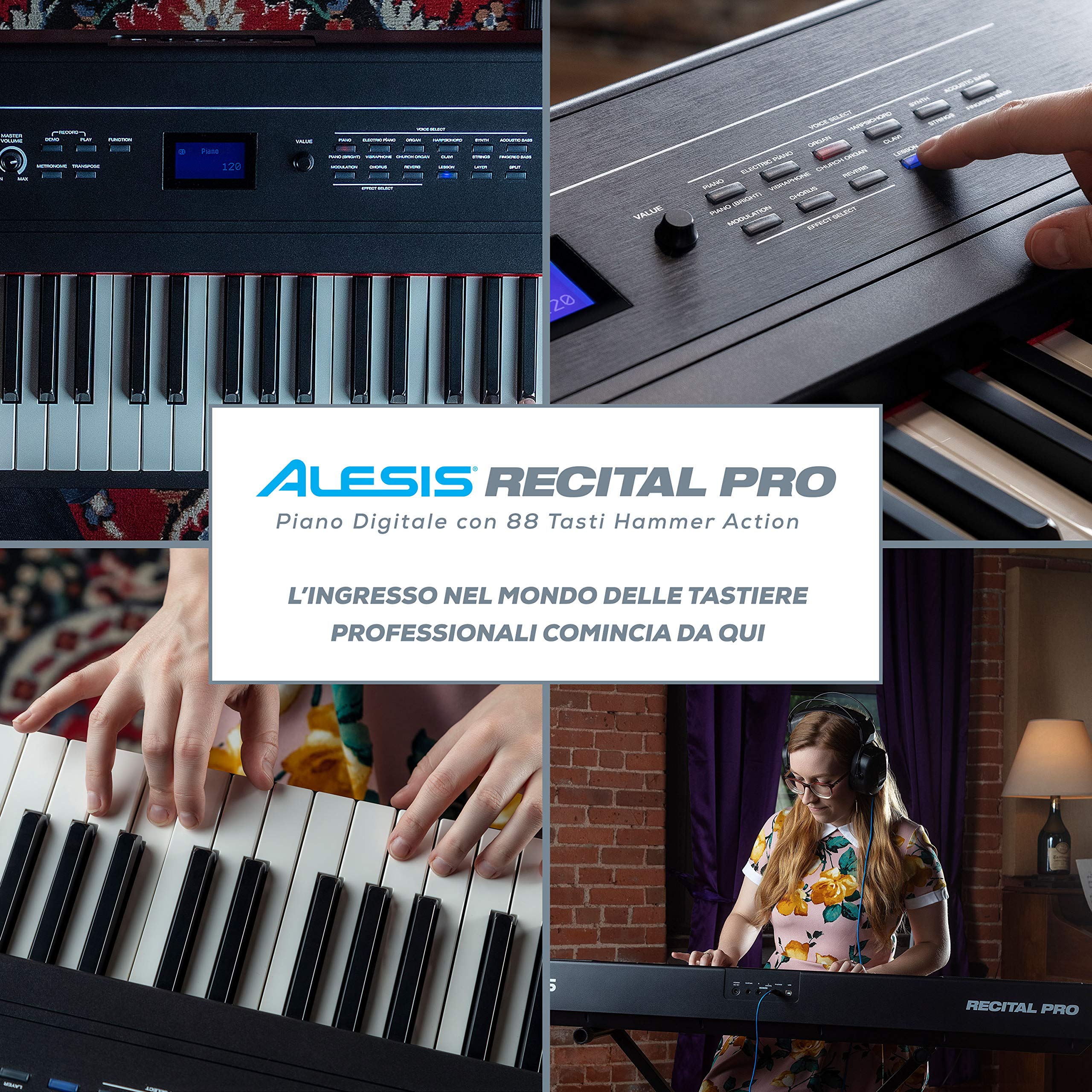 Alesis Recital Pro + SRP100 - Pianoforte Digitale 88 Tasti Pesati, Pianola con Casse Integrate e Lezioni Online + Cuffie da Studio Monitor Professionali