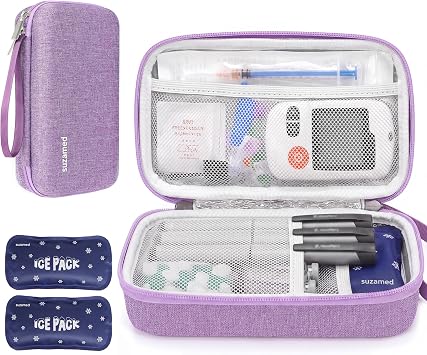 suzamed EVA Insulated Insulin Travel Case for 15 Pen& Peptide Vial, Purple