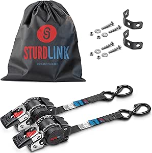 Sturdlink Automatische ratelriem 3 m 25 mm S-haak met vergrendeling LC 300 daN / 600 daN U-vorm automatische riemwikkelaar ideale bevestigingsuitrusting voor motorfiets quad aanhanger
