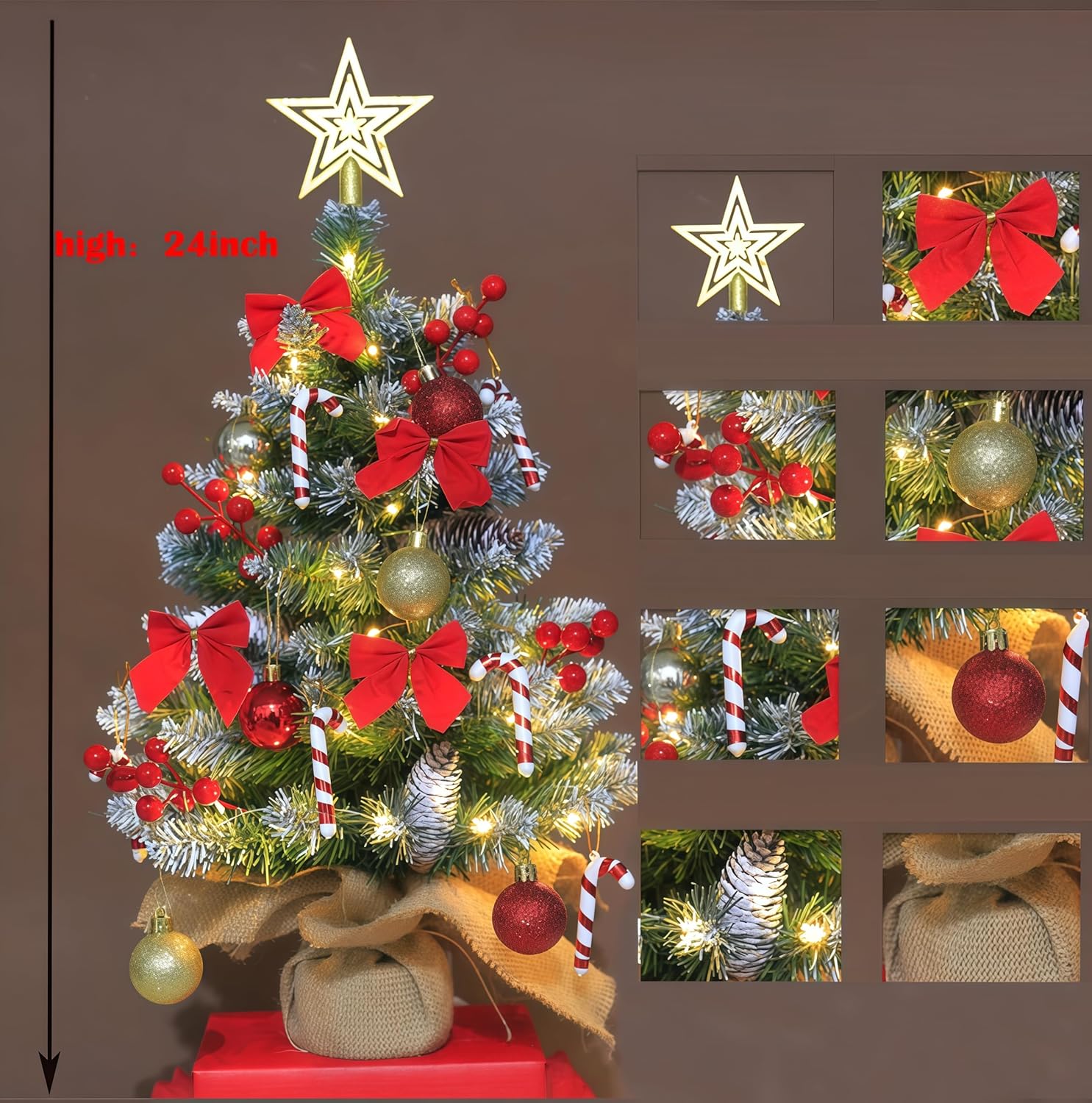 Small Christmas Tree 24 Inch Mini Artificial Christmas Tree for Table Top DIY Christmas Decor Gift (A)