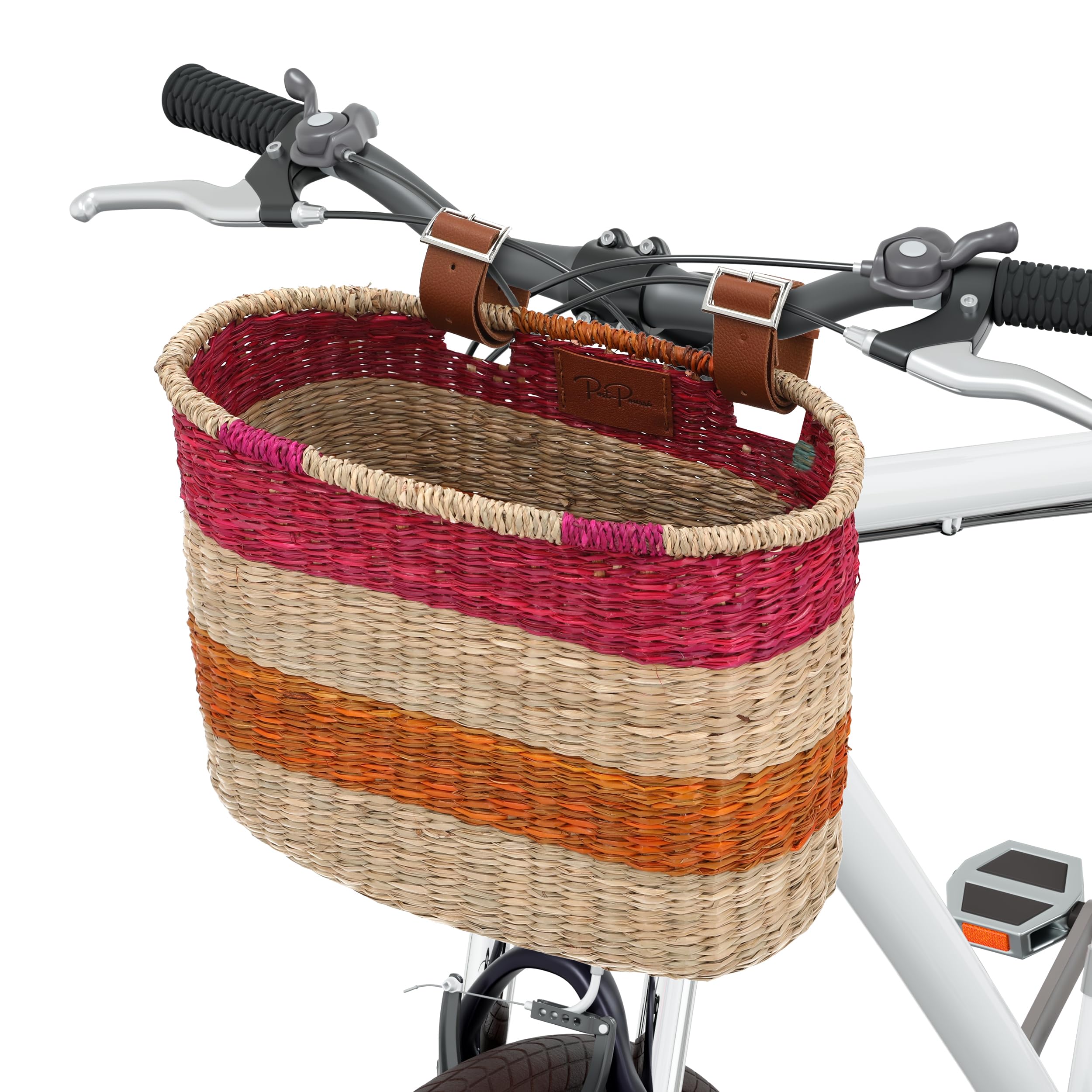 Seagrass Handmade Woven Cruiser Adult Bicycle Basket, Front Bike Basket, Detachable Handlebar Basket, Leather Straps