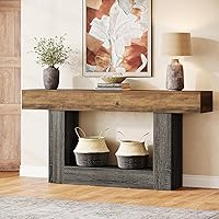 Tribesigns 63-Inch Farmhouse Console Table, 2-Tier Entryway Sofa Table with Storage Shelf, Rustic Brown & Gray Wood for Living Room Hallway