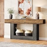 Tribesigns 63-Inch Long Console Table, 2-Tier Entryway Table Sofa Table with Storage, Farmhouse Wood Behind Couch Tables for Living Room, Hallway, Rustic Brown & Gray
