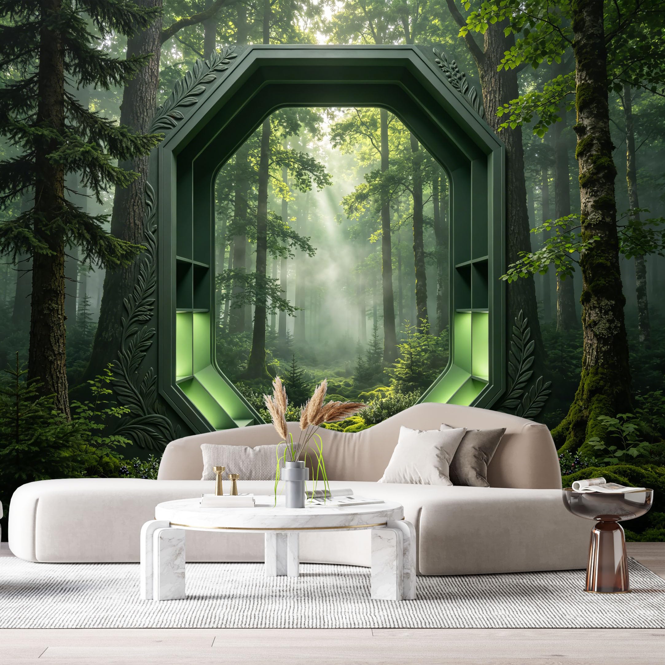 Custom Size Wall Murals Forest Ancient Portal Ethereal Light 3D Trompe L'Oeil SelfAdhesiveWall Fabric Removable Wallpaper Wall Decor for Living Room Bedroom Bathroom