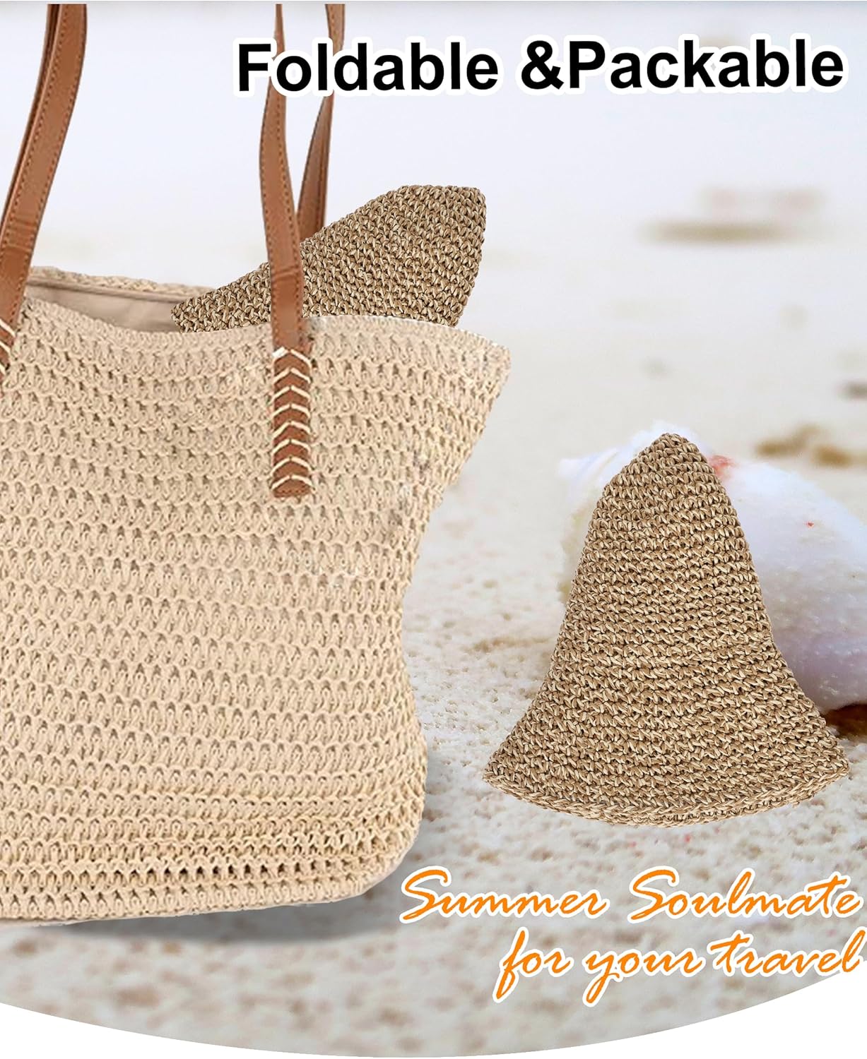 Womens Straw Sun Hat Wide Brim Hand Woven Foldable Beach Bucket Hat for Summer Travel UV Protection UPF 50+ - Image 6