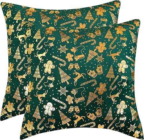 Tosleo Juego de 2 fundas de almohada verdes de Navidad de 12 x 20 pulgadas, funda de almohada de terciopelo para decoración de fiesta de Navidad,