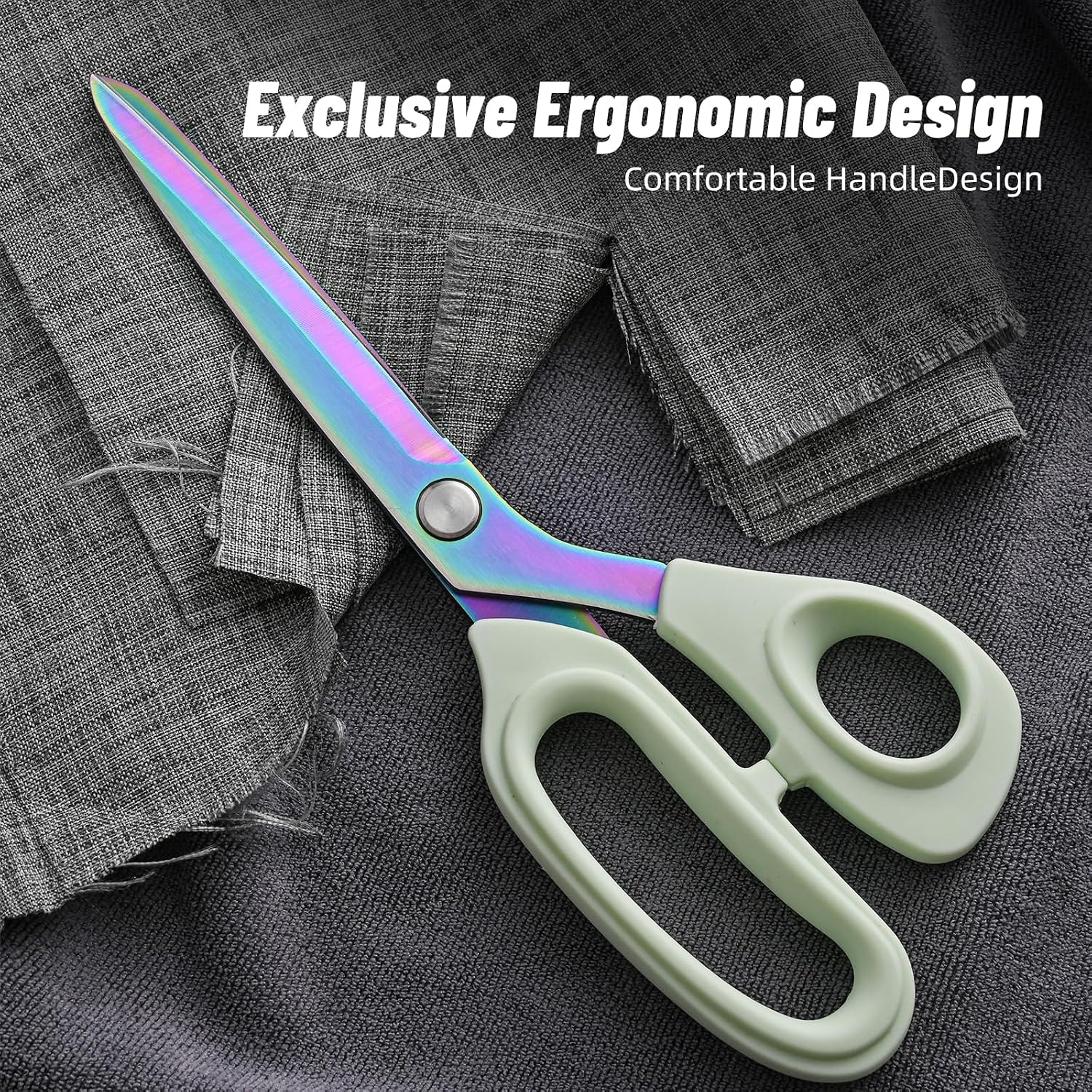 Premium Fabric Scissors Heavy Duty Multi-Purpose Titanium Coated Stainless Steel Leather Sewing Tailor's Scissors with Comfortable Handles, Craft Clothing shears (9.8Inch)