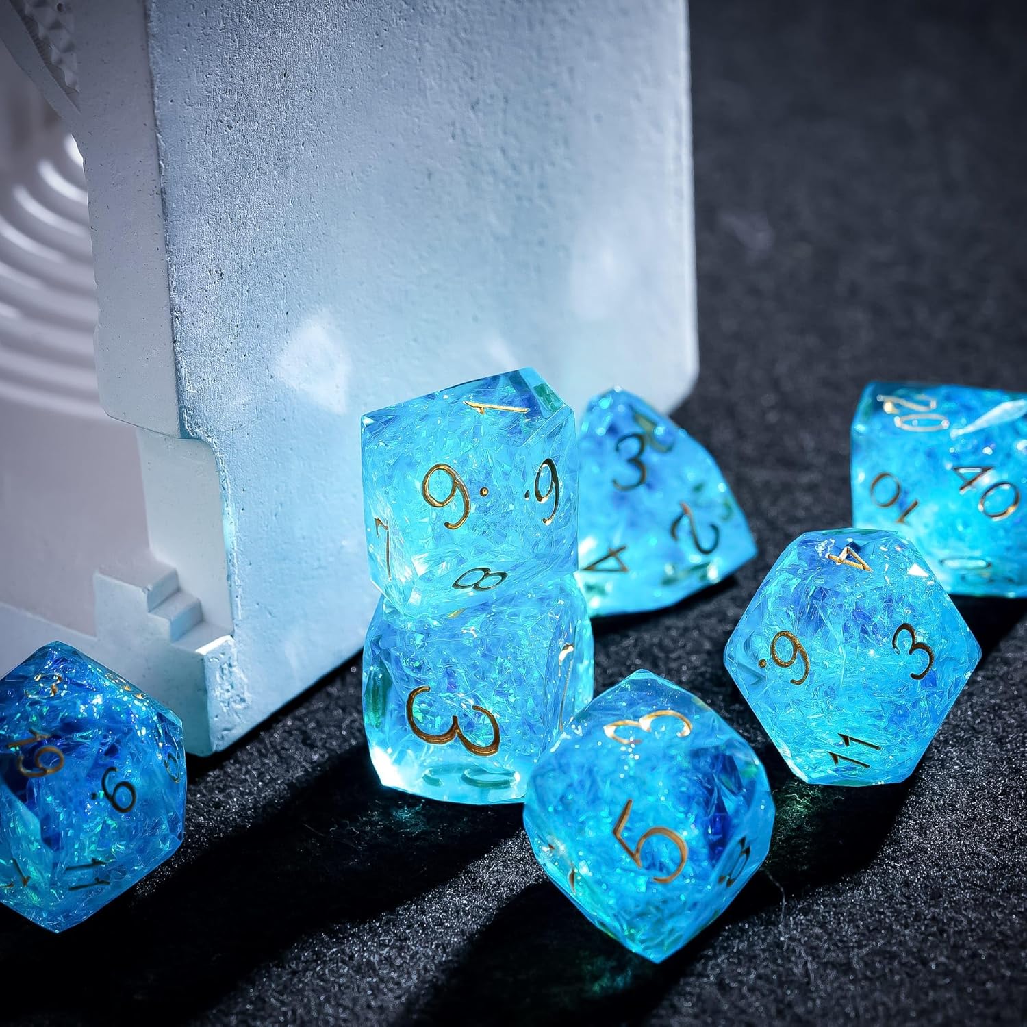 7PCS DND Dice Set,Transparent Sharp Edge Dice Set D&D RPG Polyhedral Die,for Dungeons and Dragons TTRPG Games Roleplaying Games,with Gift Box(Galaxy Blue)