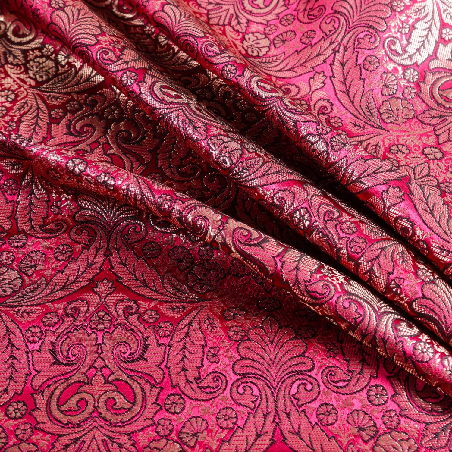 CraftyArt Magenta Brocade Silk Fabric Indian Banarasi Brocade Fabric for Evening Bags Wedding Dress Skirt by The Yard,Width is 46 inch inches (Approx)