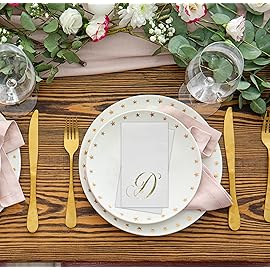 Gift Boutique 100 Gold Monogram Guest Napkins Letter D Disposable Paper Pack Elegant Metallic Golden Foil Dinner Hand Napkin for Bathroom Powder Room Wedding Holiday Baby Shower Decorative Towels