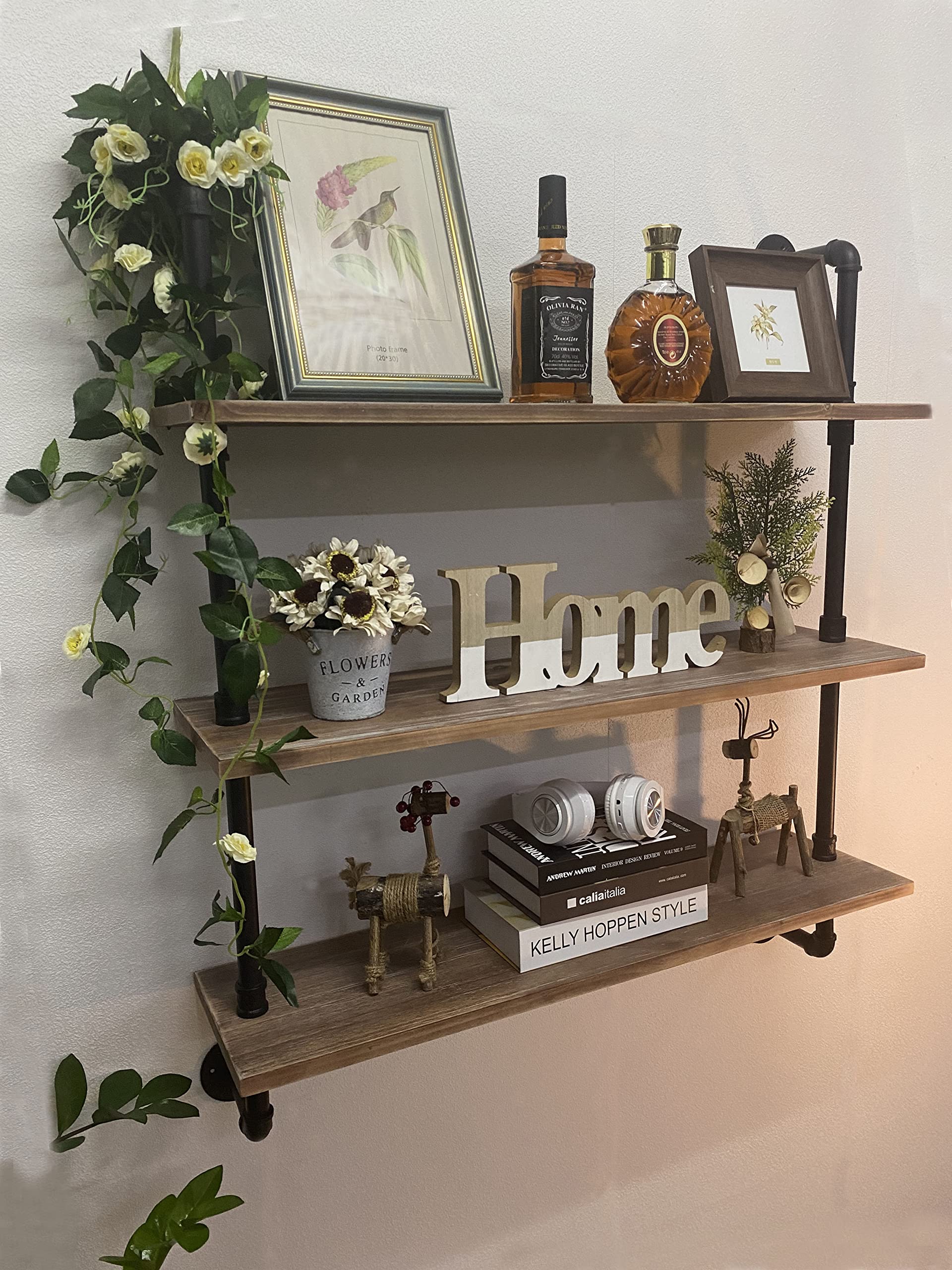 Pipe Shelves Industrial Pipe Shelving Shelves Real wood Industrial Floating Pipe Shelves with Wood planks 36 inch Industrial Wall Shelves Rustic Hanging Bookshelf Farmhouse Kitchen Bar Shelving HDDFER 163×12×29