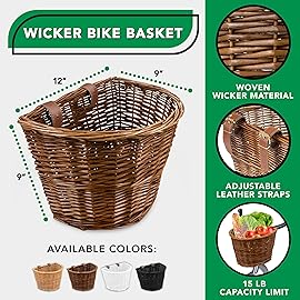ProSource Wicker Bike Basket Front Cargo for Women and Men, Fits Most Bicycles, Beach Cruisers, Stationary Equipment, and Ebikes, Brown