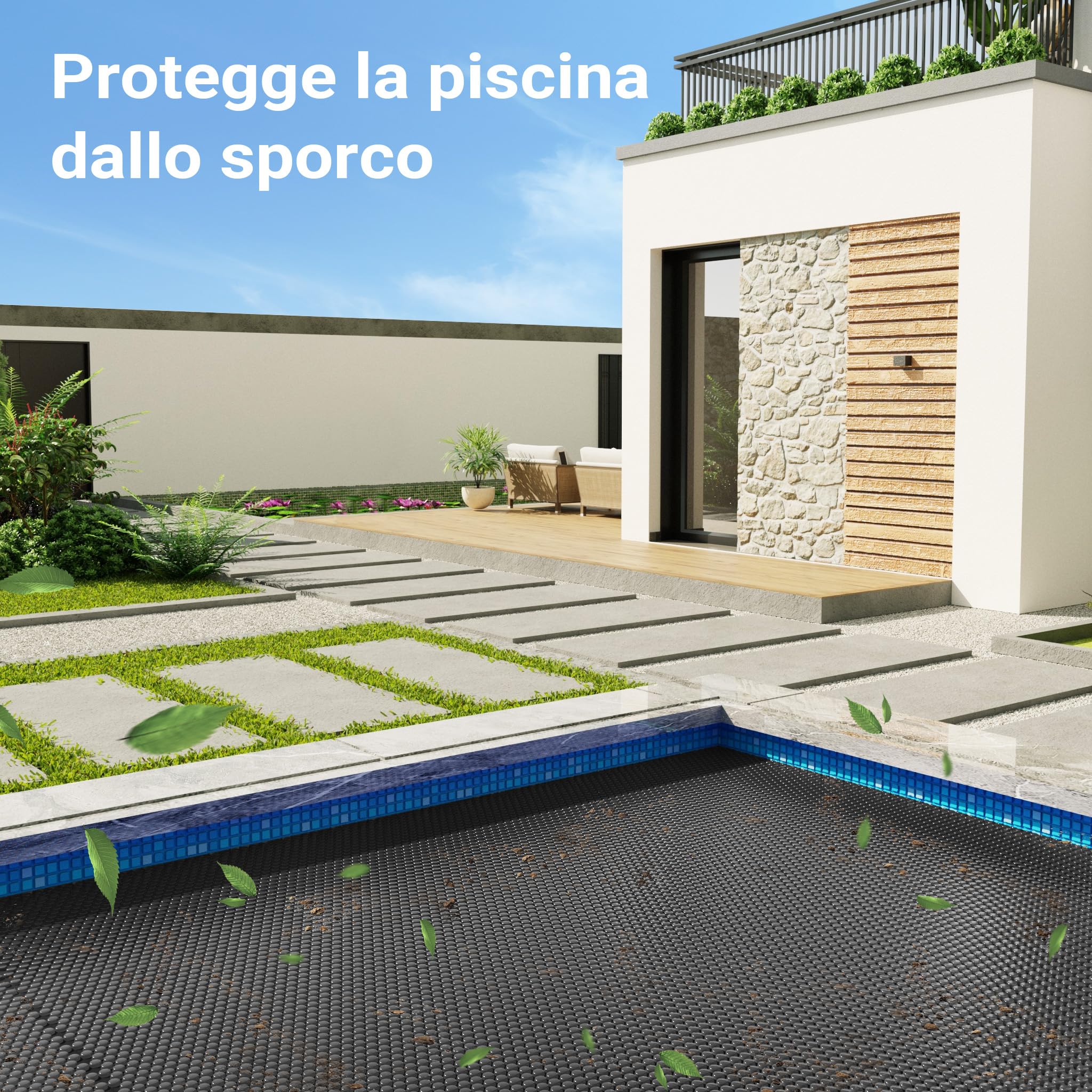 Copertura Rettangolare Per Piscina Fuori Terra | Tessuto Oxford 210D Con Protezione UV | Pieghevole E Resistente | 300x201 Cm + 20cm Di Riserva