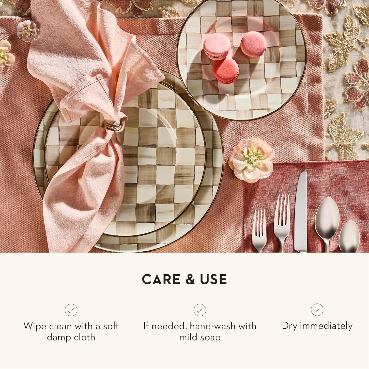 MACKENZIE-CHILDS Set of 4 Cork-Back Placemats, Hard-Finish Table Mats, Brown-and-White Mocha Check