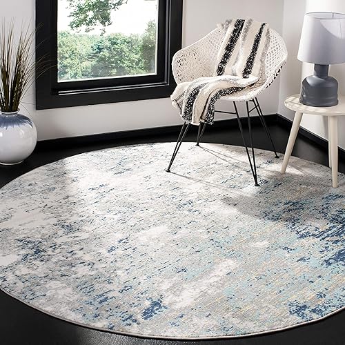 Miniatura 14 de SAFAVIEH Jasper Collection - Alfombra de pasillo de 2 x 8 pies, marfil y azul, diseño abstracto moderno, no desprende pelusa y de fácil cuidado,