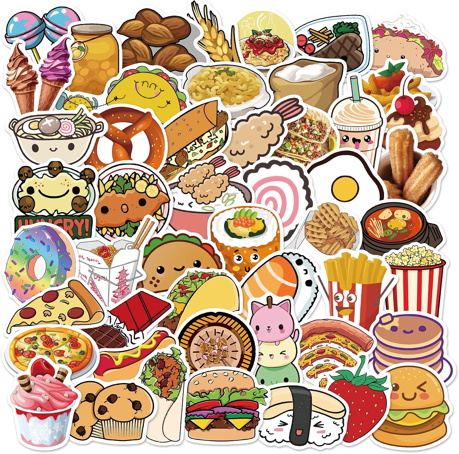 50pcs Kawaii Food Stickers for Kids Teens and Adults, Cute Snack ...
