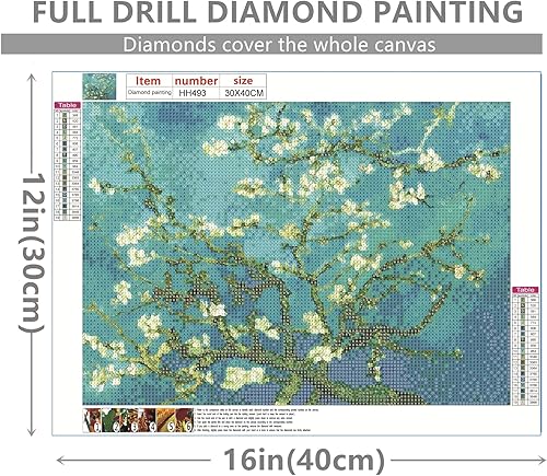 Miniatura 4 de YAYOU Kits de pintura de diamantes 5D, pintura de almendro Van Gogh en flor con diamantes, pintura de diamantes de imitación de taladro completo