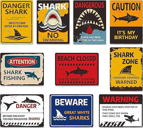 Miniatura 3 de 10 diseños de zona de tiburones para decoración de pared, suministros de fiesta de cumpleaños con temática oceánica en diseño horizontal y vertical