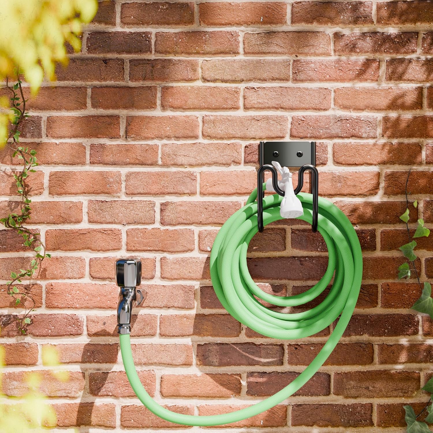 Black Metal Garden Hose Holder - Wall Mounted Water Hose Holder - Hose Hanger Heavy Duty for Water Hose Extension Cords Vacuum Hose (2 Pack)