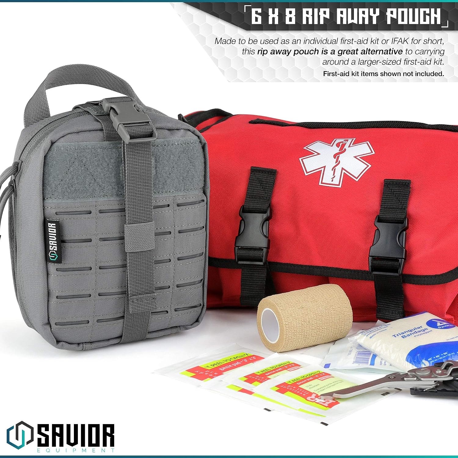 Savior Equipment Rip-Away Tactical MOLLE EDC Medical IFAK Empty First Aid Kit Pouch Multi-Purpose Lightweight Utility Waist Bag - Laser-Cut Style MOLLE