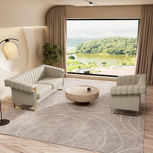 Miniatura 61 de Sofá de terciopelo verde de 83.46 pulgadas de ancho con patas metálicas doradas, sofá tapizado de brazo alto de 3 plazas para sala de estar,