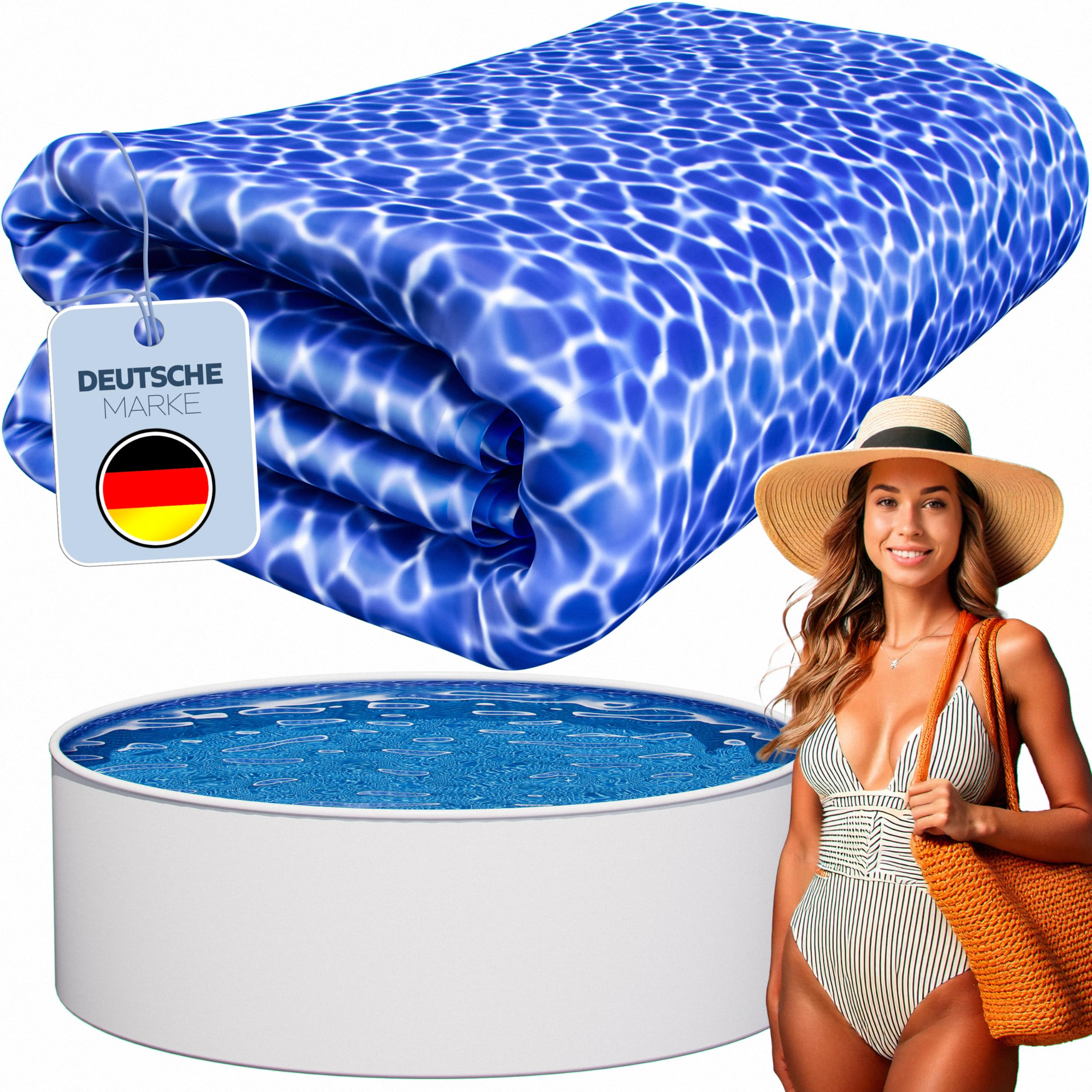 poolomio® Poolinnenfolie blau Marmor für Rundbecken 460 x 120 cm | 0,4 mm Stärke | Innenhülle Pool aus hochwertigem PVC | Ersatzfolie mit 10 cm Überlappung