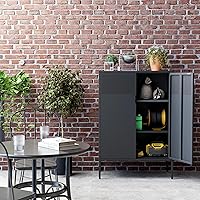 Vista 6 de Armario de almacenamiento de metal negro, armario de almacenamiento de casillero de metal con puertas y estantes, armario de almacenamiento