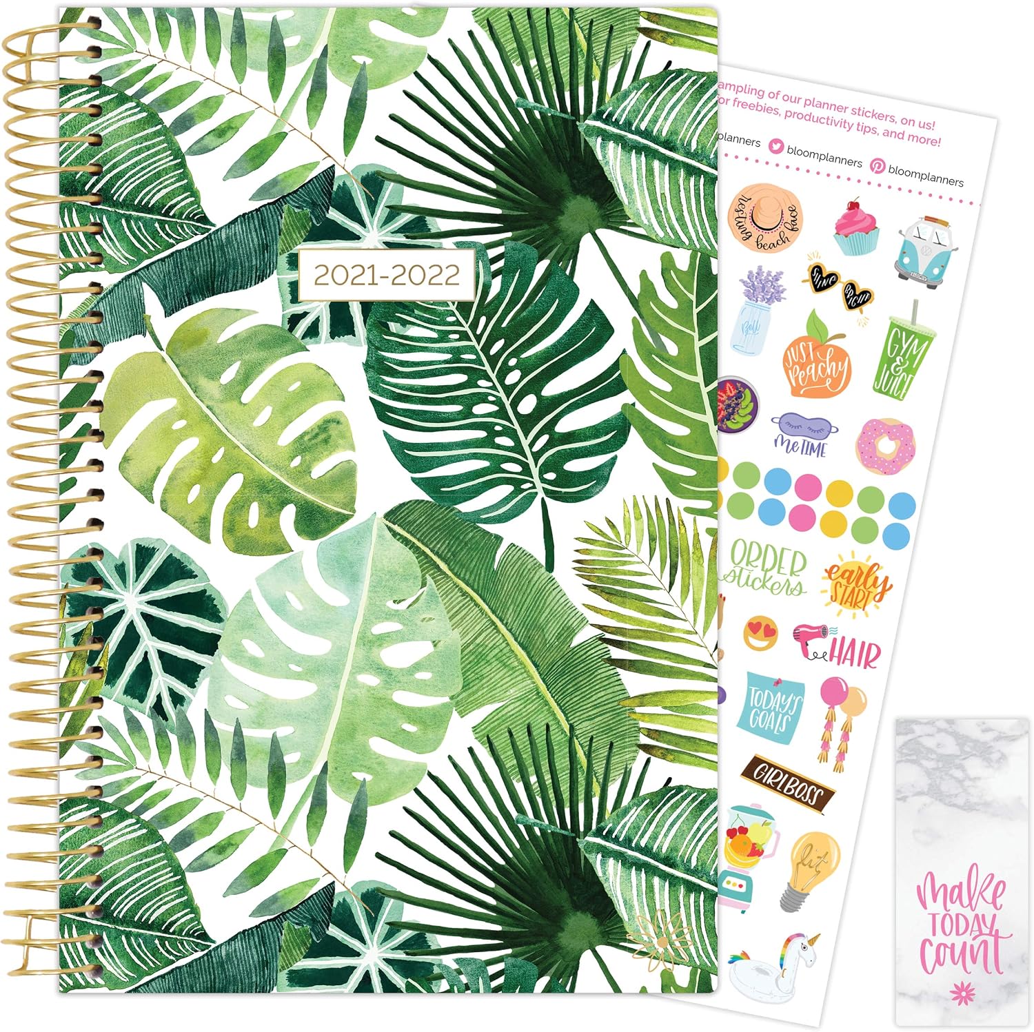 bloom daily planners 2021-2022 Academic Year Planner & Calendar (July 2021 - July 2022) - 6” x 8.25” - Weekly/Monthly Agenda Organizer Book with Stickers & Bookmark - Tropical Palm Leaves